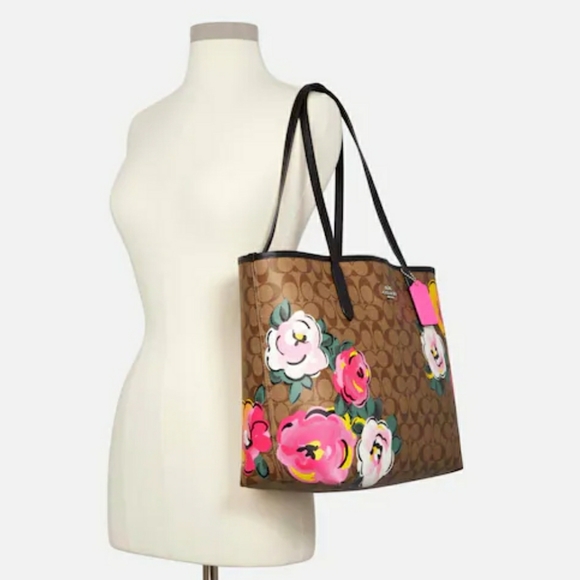 SET-NWT Coach Signature Canvas w/ Vintage Rose Print BUNDLE-Tote & 3 accessories - Picture 2 of 14